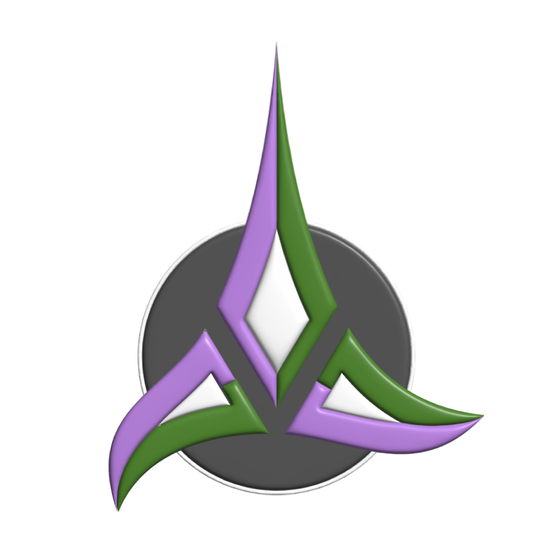 A Klingon emblem in genderqueer pride colours.